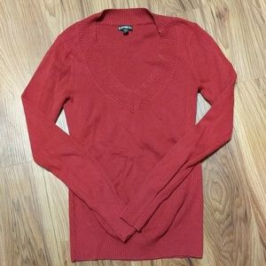 Express Red Deep V-Neck Sweater - Medium